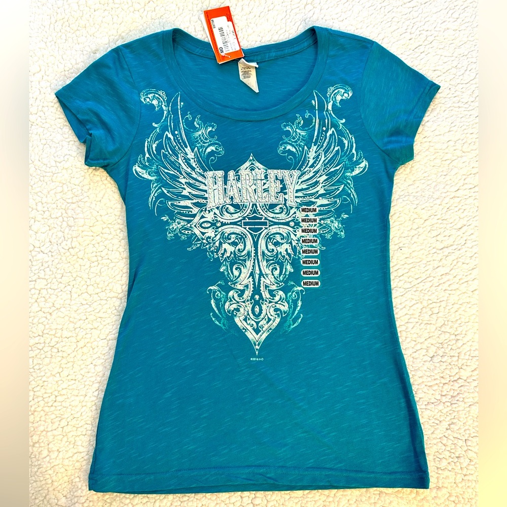 NWT Women’s Blue Harley Davidson Graphic Tee MEDIUM